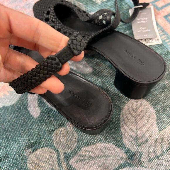 H&M Leather Slingback Pumps Sandals Black NWT Sz 11 Woven Braided Low Heels toe - Picture 13 of 16